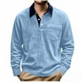thumbnail image 6 of Corduroy Long Sleeve Polo for Men Classic Button Basic Shirt Casual Slim Fashion Collared Shirt Blue XXL, 6 of 7