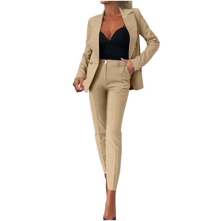 Wensltd Outfits for Women Gray Jacket Notched Collar Dress Pants Set Casual Suiting Interview Business Professional Clothes, Women's, Size: Small,