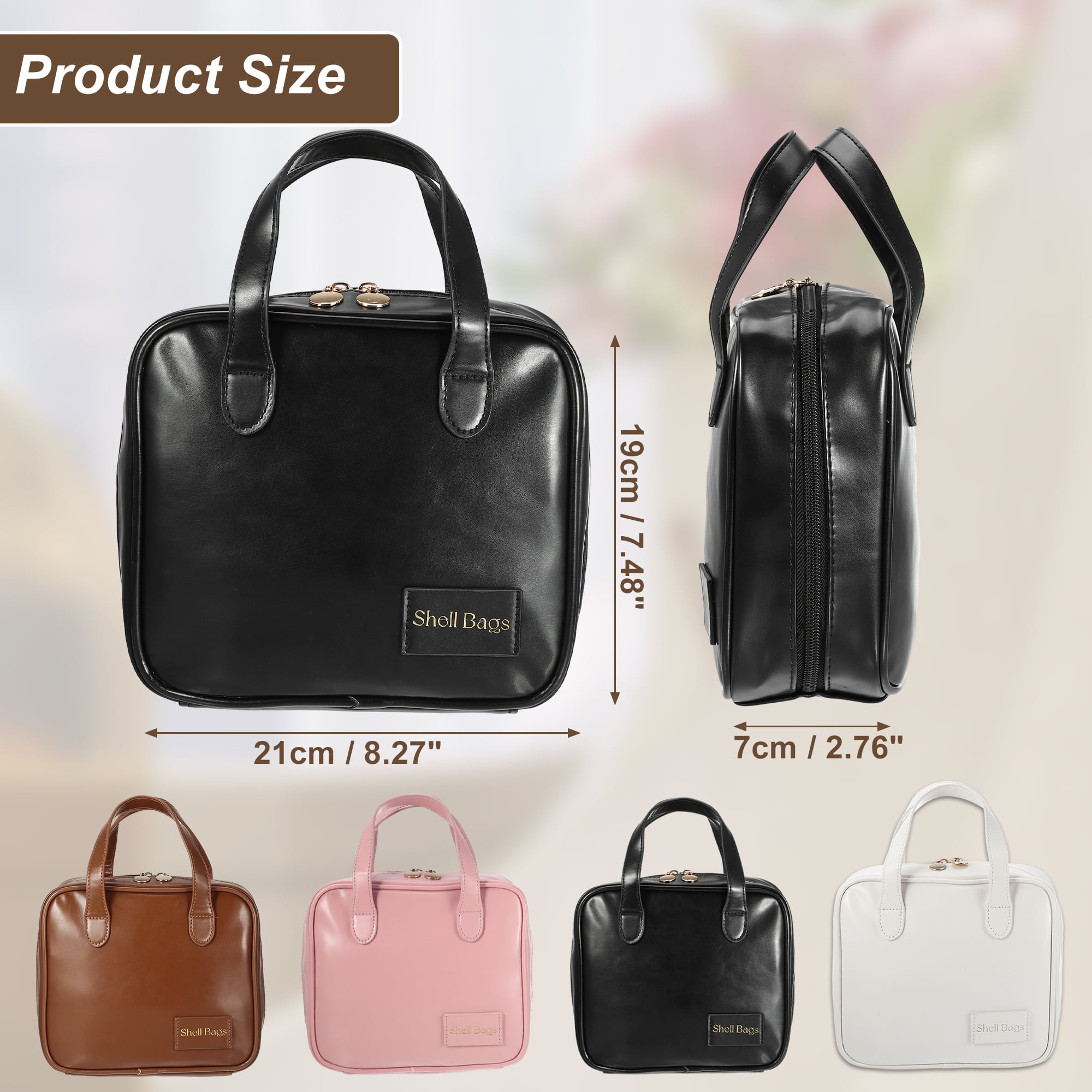 Unique Bargains Handhold Cosmetic Bag Portable Makeup Bag Makeup Pouch with Handle Black