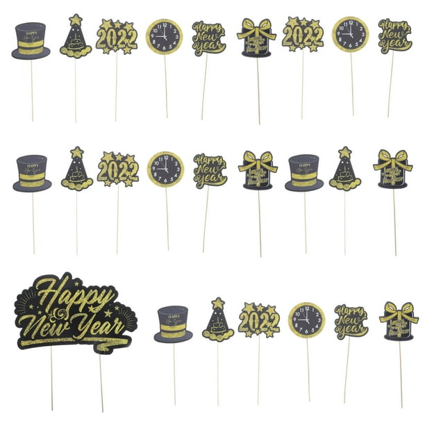 25pcs Año Nuevo Tapas temáticos Toppers para hornear para hornear Decoraciones de pasteles 2022 Accesorios para pasteles