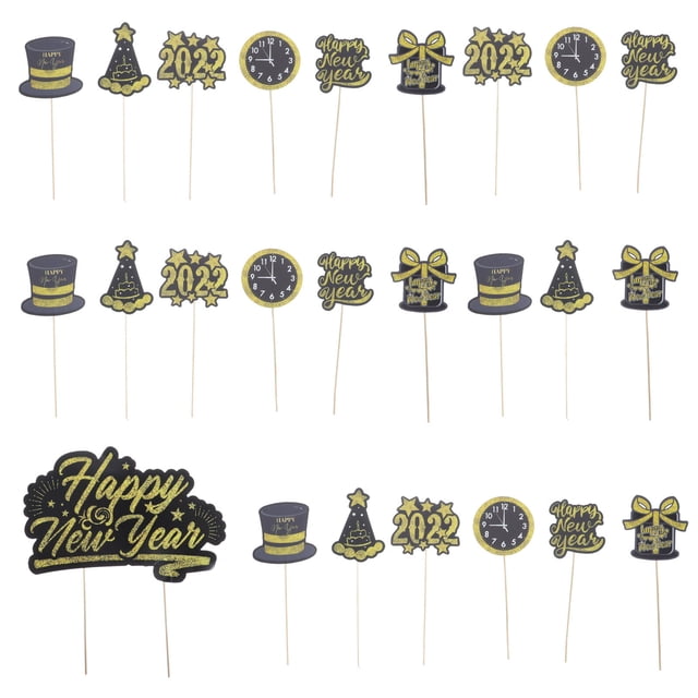 25pcs Año Nuevo Tapas temáticos Toppers para hornear para hornear Decoraciones de pasteles 2022 Accesorios para pasteles