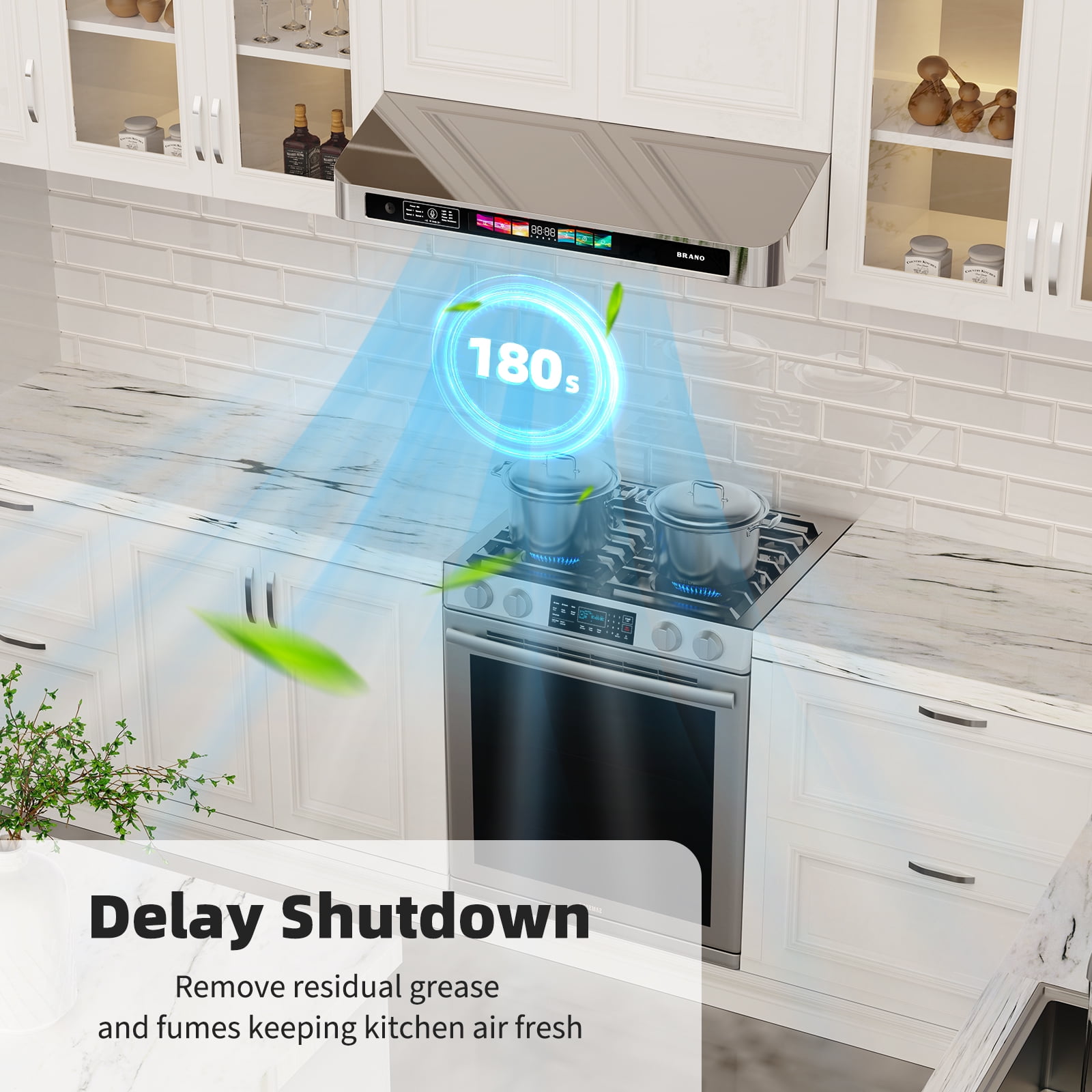 Brano 30 Inch 900 CFM Ducted Under Cabinet Range Hood in Stainless Steel with Voice, Gesture, and Touch Control