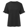 thumbnail image 4 of Women's Short Sleeve Casual T Shirts Summer Ruffle Plain Round Neck Loose Fit Tee Blouse Tops T Shirts Short Sleeve under 10 Fit Mom Women Shirt Workout Women Summer Shirts Women S Summer Shirts, 4 of 4