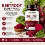 Healbend Organic Beet Root Capsules 1300mg - Nitric Oxide Booster Beets Support Healthy Blood Pressure, Heart Health, Circulation Superfood - 120 Count