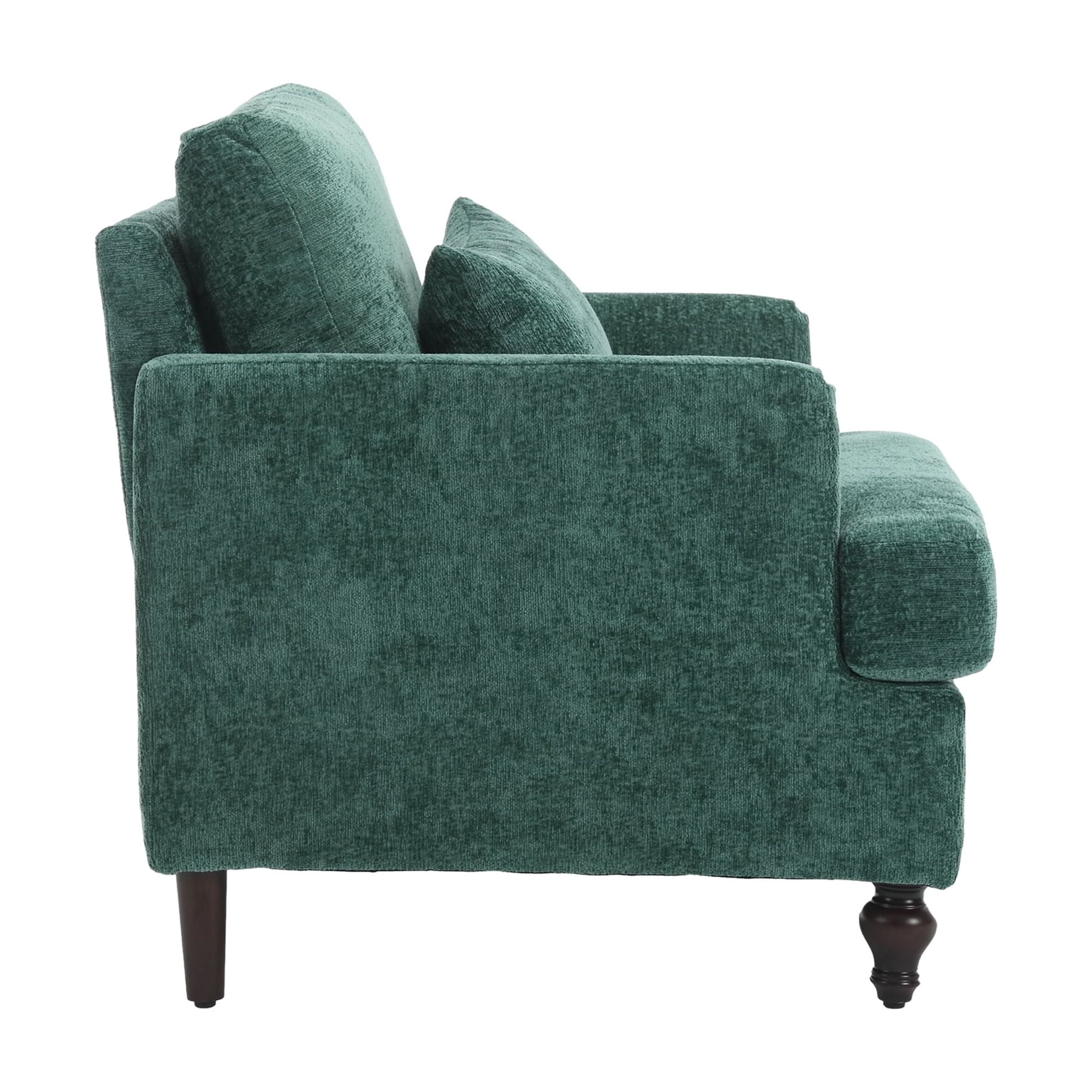 MAYEERTY Wood Frame Armchair, Modern Accent Chair Lounge Chair Tufted Club Chair, Mid Century Modern Arm Chairs with Studded, Solid Wood Frame, for Bedroom, Reading (Emerald Chenille)