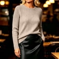 thumbnail image 3 of Ozmmyan Womens Crew Neck Sweater for Womens Long Sleeve Ribbed Knit Relaxed Fit Casual Solid Sweater Top Fall Winter, 3 of 7