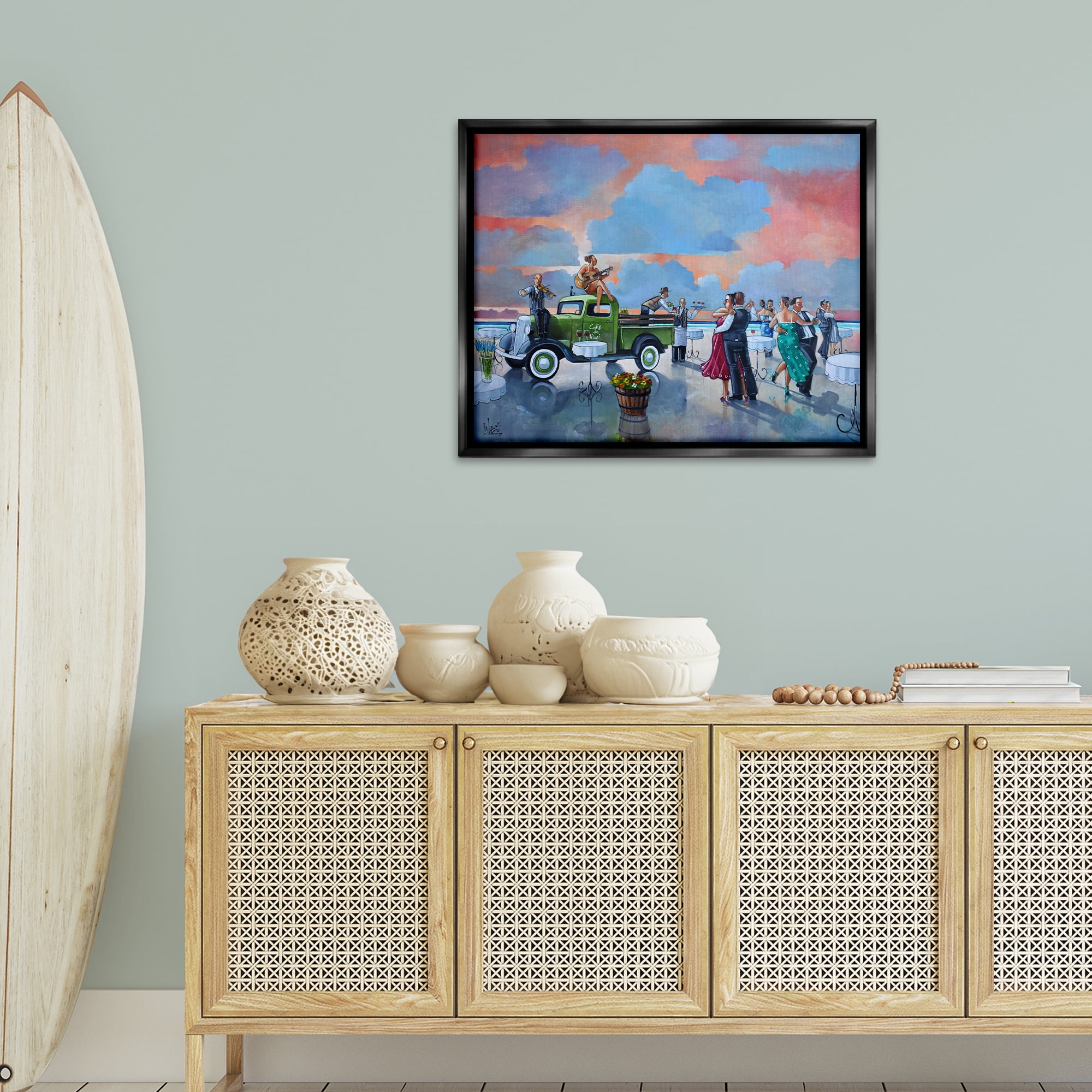 Stupell Industries Beach Ballroom Dance People Painting Black Floater Framed Canvas Art Print Wall Art, 31 x 25