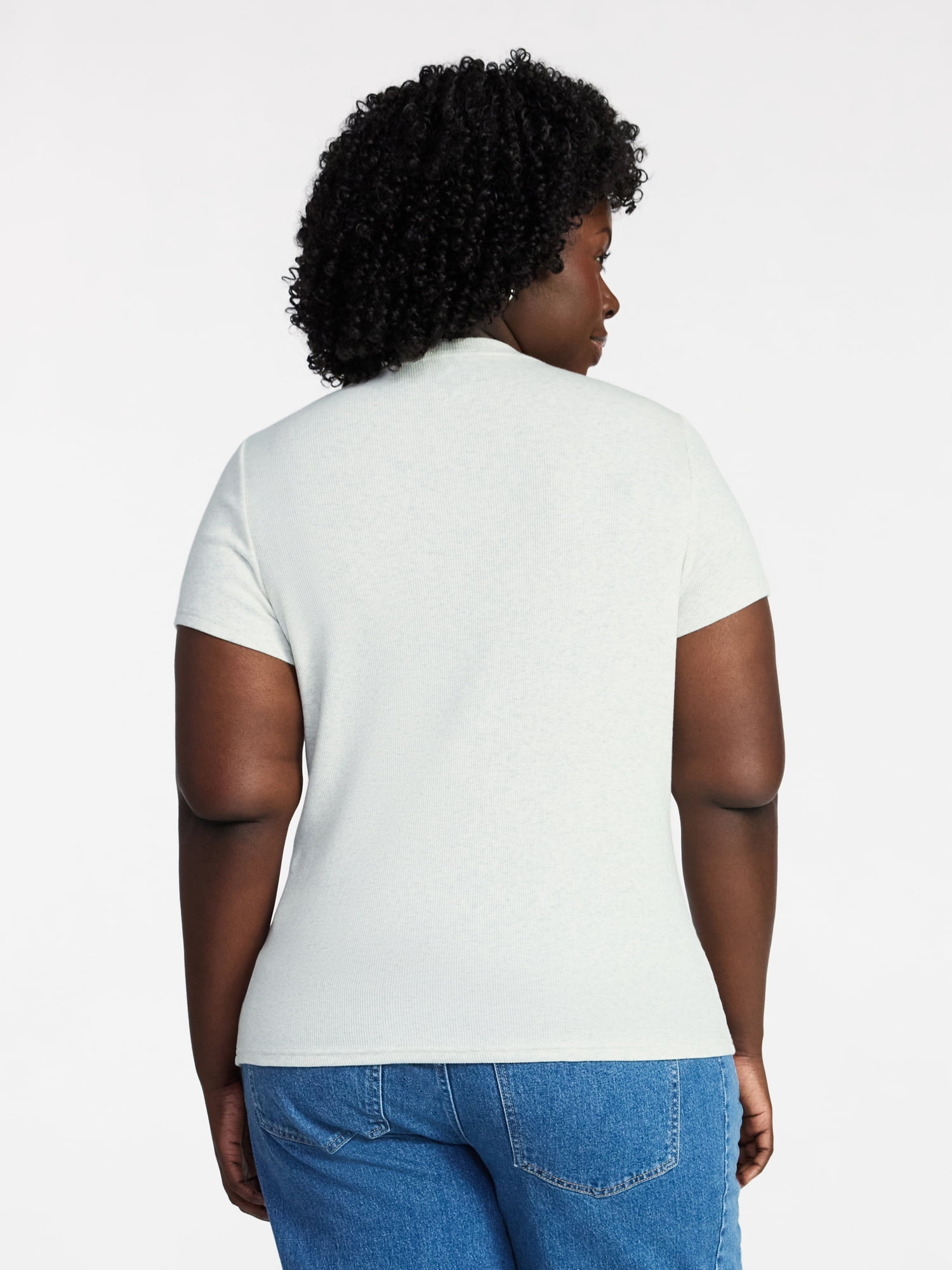 Terra & Sky Women's Plus Size Scoop Neck Rib Tee with Short Sleeves, Size 0X-5X
