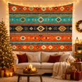 thumbnail image 3 of Boho Aztec Diamond Stripes in Vibrant Rust Teal and Navy, Nostalgic Folk Art for Home Decor Enthusiasts, Geometric Wall Art, Housewarming Gift, Tapestry Wall Hanging for Living Room and Bedroom, 3 of 7