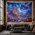 thumbnail image 6 of Snowy Fantasy Castle With Blue Flying Dragon, Whimsical Fantasy Style for Dragon Lovers, Castle Wall Art, Christmas Gift Tapestry Wall Hanging for Bedroom and Dorm, 6 of 7