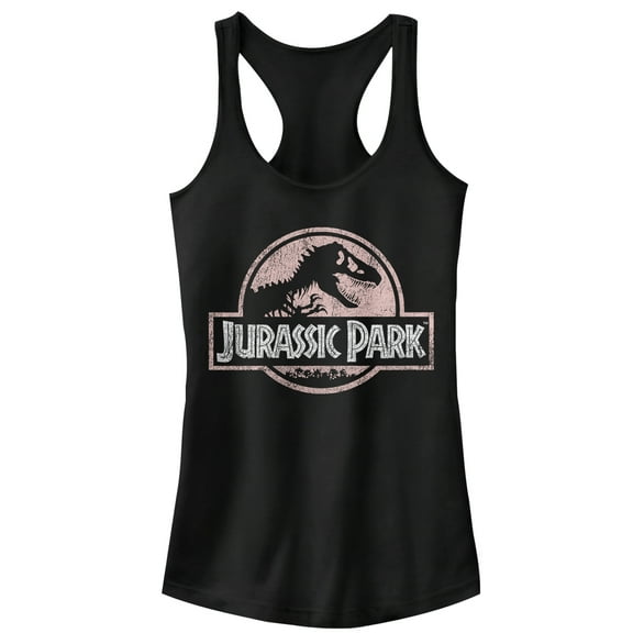 Junior's Jurassic Park Dusty Logo Racerback Tank Top Black Large