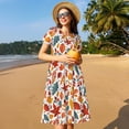 thumbnail image 4 of Uemuo Autumn Leaves Print Womens Summer Dress Casual Swing Short Sleeve Sundresses Beach A-line Shift Dress, 4 of 6