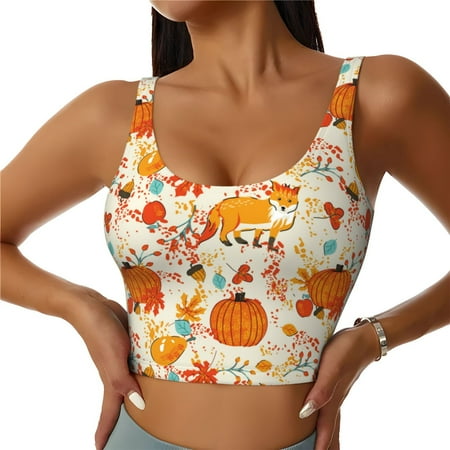 Fotbe Pumpkin Fall Pears Pattern Womens  Sports Bra Longline Wirefree Padded with Medium Support Sports Moisture-Wicking Workou Vest Tank Top-Small