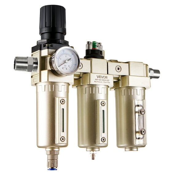 VEVOR Air Compressor Filter Regulator, 3/4" NPT 3-Stage 5μm & 0.3μm & 0.1μm Air Drying System with Micron Filters and Desiccant Dryer, Auto Drain Air Compressor Water Separator 175PSI Max Pressure
