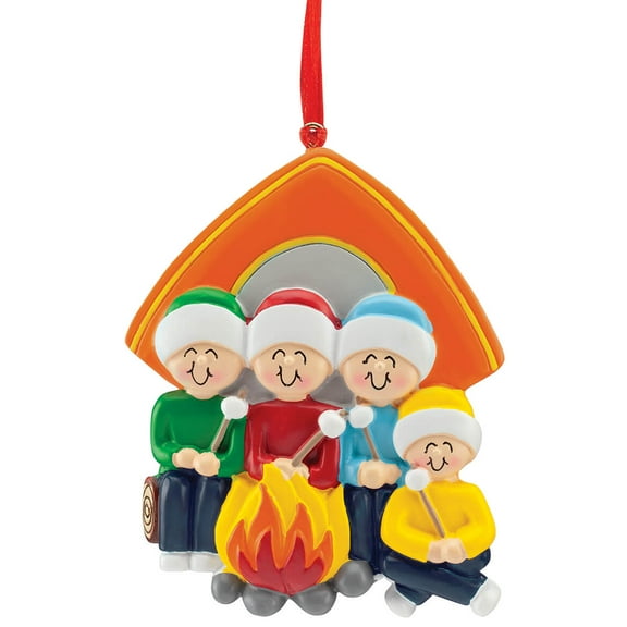 Camping Family Ornament, Family of 4