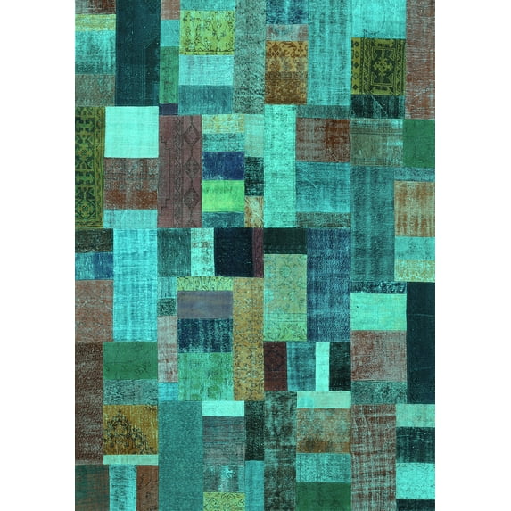 Ahgly Company Machine Washable Indoor Rectangle Patchwork Turquoise Blue Transitional Area Rugs, 8' x 10'