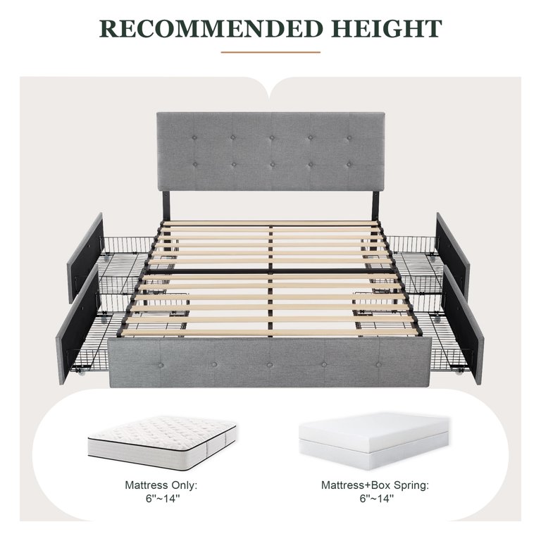 Amolife Queen Size Platform Bed Frame with Square-stitched