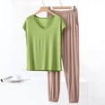 thumbnail image 2 of Bixock Pajamas for Women Set Solid Color V Neck Short Sleeve Long Pants Loungewear Set Loose Casual 2 Piece Pjs Sleepwear for Daily Home Wear, 2 of 5