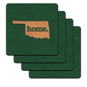 Oklahoma OK Home State Low Profile Cork Coaster Set - Solid Turquoise