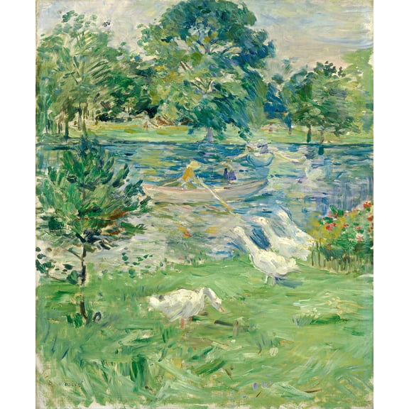Girl in a Boat with Geese by Berthe Morisot - 12" x 18" Art Print Wall Decor