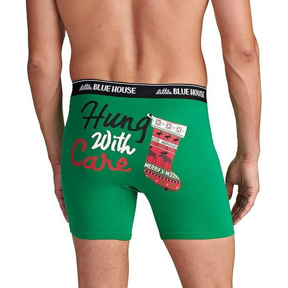 Little Blue House Men's Funny Boxer Briefs, Hung With Care, Large