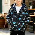 thumbnail image 2 of ITSAME Boys Hooded Zip Up Jacket Cartoon Print Windproof Fleece Lined Comfy Casual Outerwear with Pockets Size 6, 2 of 9