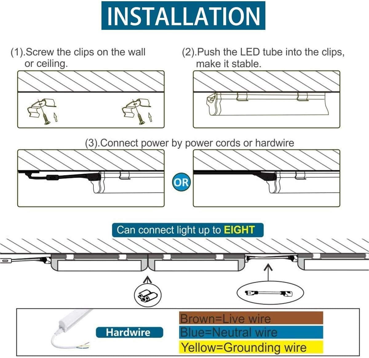 Barrina 4 ft Adjustable 20W LED Plug Garage Shop Light Fixtures 6 Pack