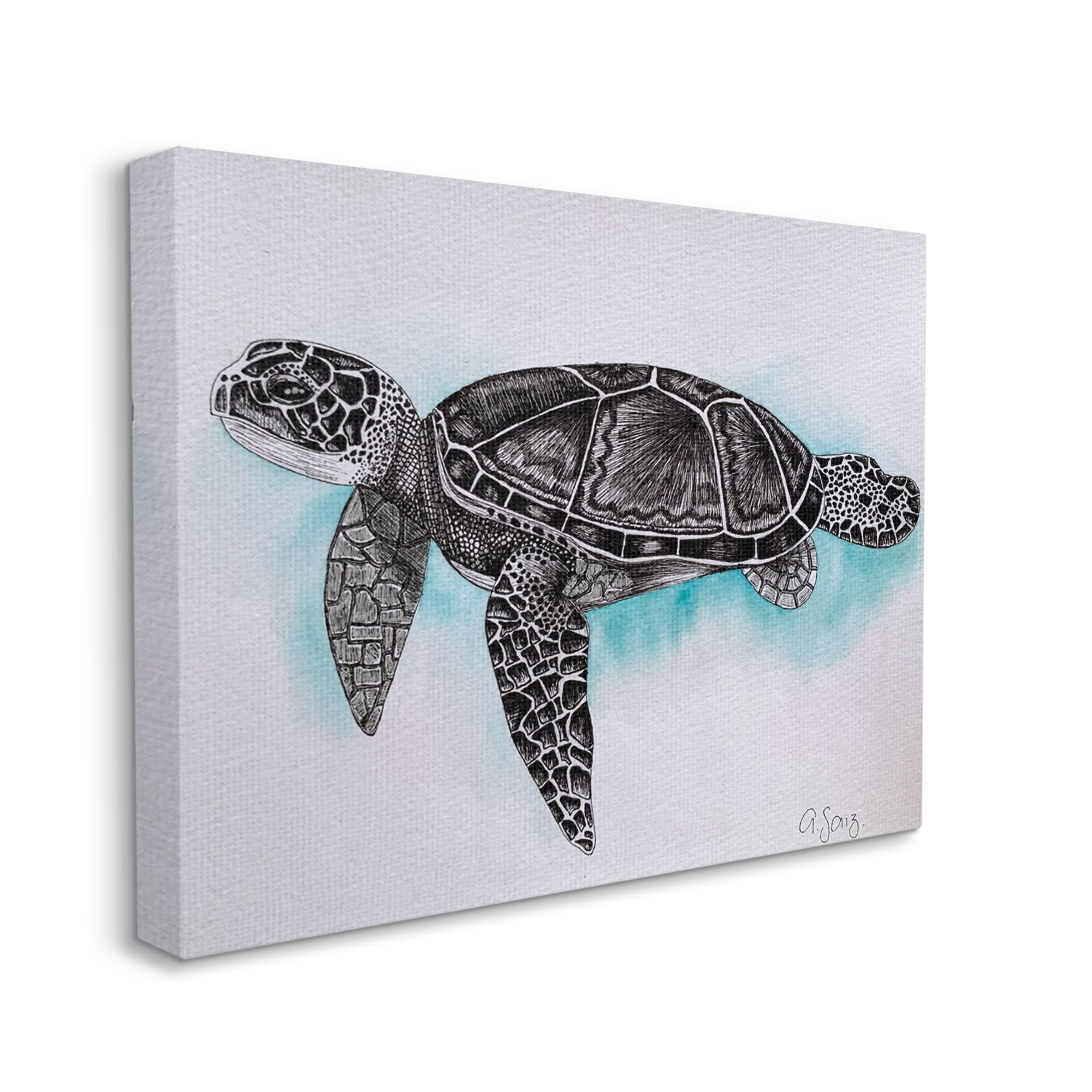 Stupell Industries Monochrome Sea Turtle Marine Life Watercolor Pattern Canvas Wall Art, 48 x 36, Design by Ale Saiz Studio