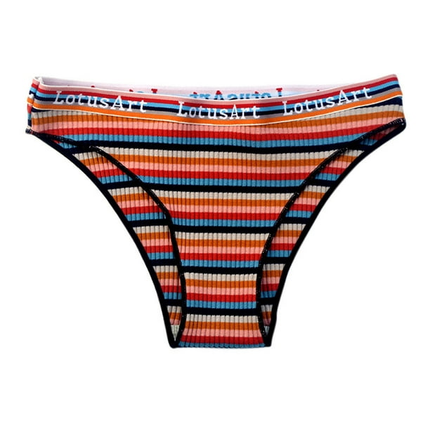 TOWED22 Plus Size Thongs Underwear for Women Colorful Summer Cotton Striped  Briefs French Style Rainbow Underwear Low Rise Underpants Girl Panty(E,XL)