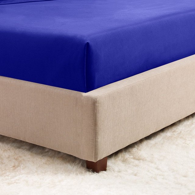 Extra Deep Pocket Fitted Sheet Elastic Corner Straps Fitted Sheets 18 -  21 Twin Size Royal Blue Color 