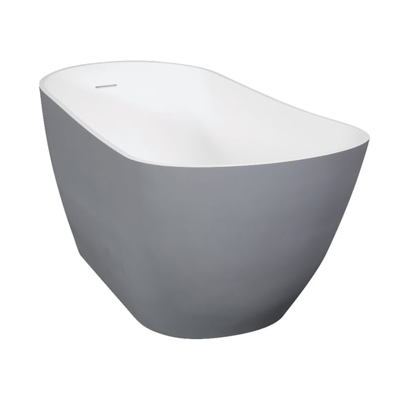 Kingston Brass VRTSS513026WG 52-Inch Solid Surface Oval Single Slipper Freestanding Tub with Drain in Glossy White/Matte Gray