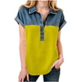 thumbnail image 3 of OGLCCG Denim Shirts for Girls Button Up V Neck Lapel Collar Casual Short Sleeve Tees-Shirts Fashion Patchwork Western Blouses 4-15 Years, 3 of 5