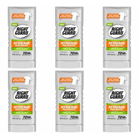 Right Guard Xtreme Defense 5 Anti-Perspirant & Deodorant, Fresh Blast 2.60 oz (Pack of 6)