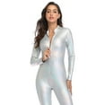 thumbnail image 5 of HDE Womens Cat Suit Bodysuit Front Zipper Wet Look Latex Jumpsuit (XXX-Large, Holographic), 5 of 6
