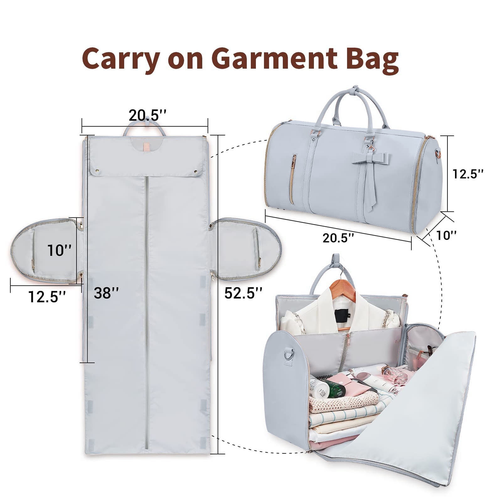 Garment Bags For Travel For Women 2026 Garment Duffle Bag Convertible Foldable 2 In 1 Suit Bag For Hanging Clothes Business Trip Bag With Toiletry Pocket