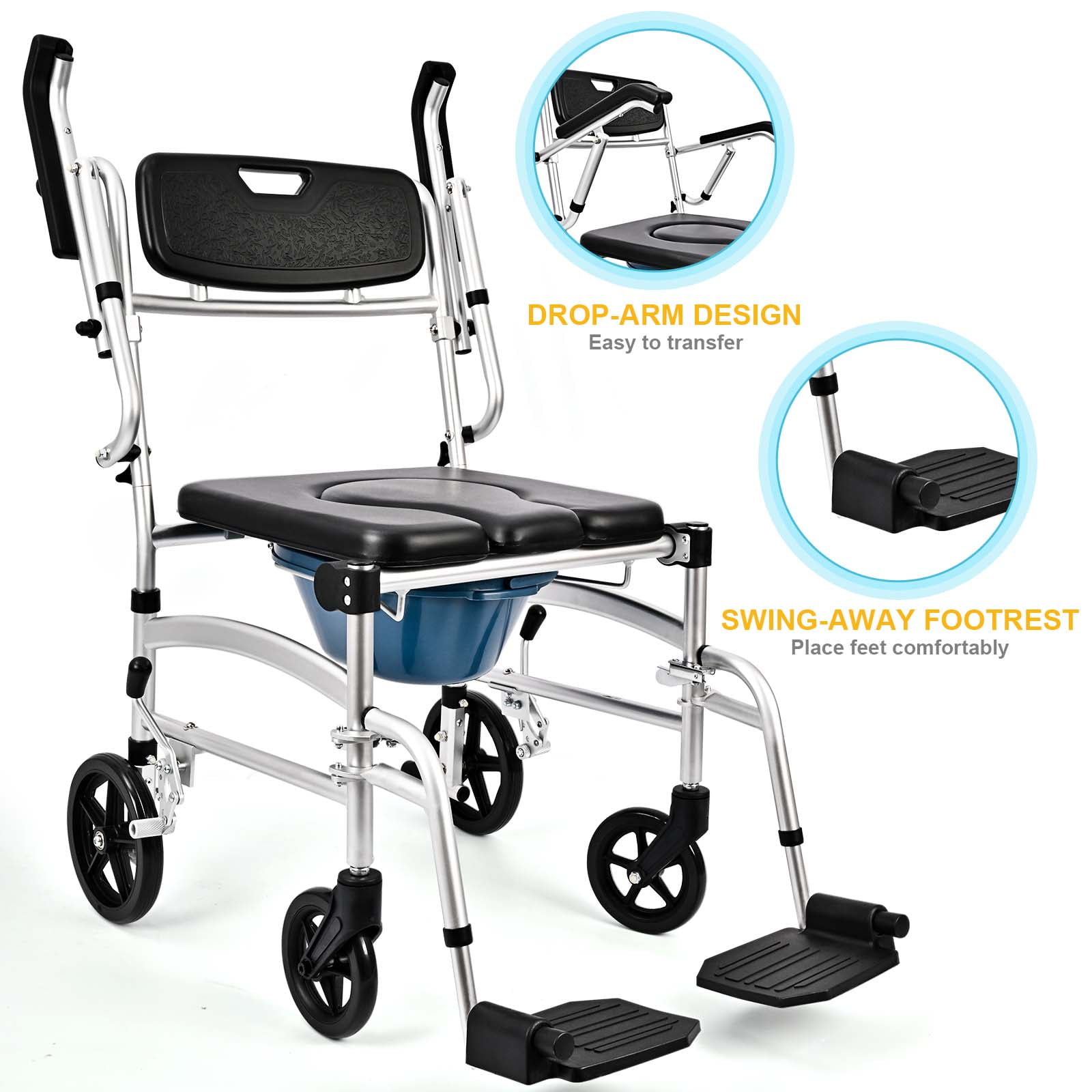 Foldable Arms Shower Commode Wheelchair 300lbs Bulgaria Ubuy