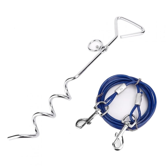 Riousery Outdoor Pet Dog Spiral Ground Stake with Double Hook Steel Wire Traction Chain, 118.1 inches / 300 cm, Blue