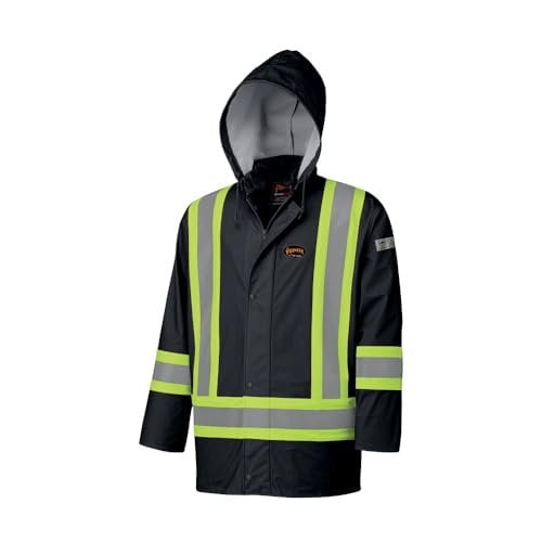 Pioneer Hi Vis Waterproof FR Rain Jacket - Lightweight Oil & Chemical Resistant Safety Coat for Work - Black