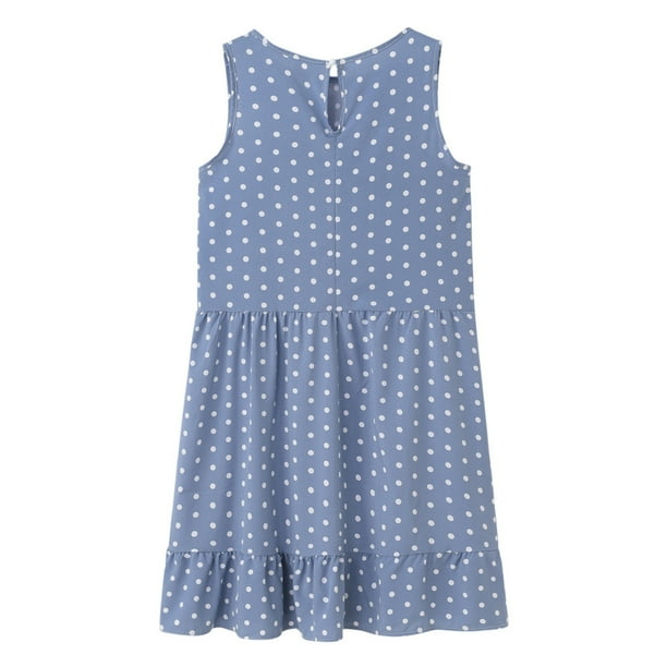 Qarigey Vestido de mujer Punto Ropa sin mangas Ropa suelta Vestido de tanque con volantes sueltos Vestidos Azul claro S