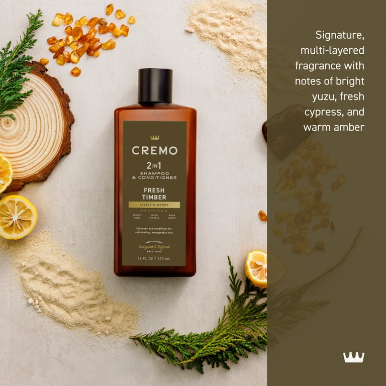 Cremo 2-in-1 Men's Shampoo and Conditioner, Fresh Timber Scent, 16