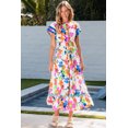 thumbnail image 1 of FOLUNSI Robe Maxi à Fleurs : Manches Chic Ricrac, Élégance au Charme Boutonné, 1 of 8