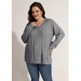 thumbnail image 5 of CASSIE LIZ Womens Sweaters Plus Size Knitted Oversized V Neck Gray Pullover Tops Trendy Fall Winter Outfits Soft and Warm XL 14W 16W, 5 of 8