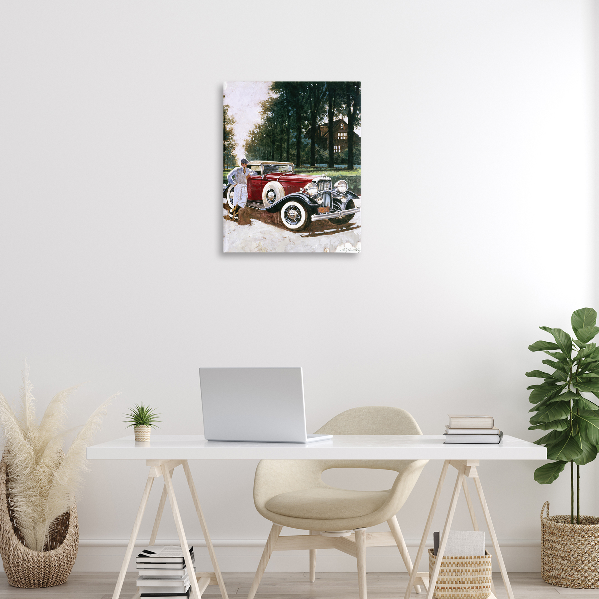 Retro Convertible Coupe & Driver Canvas Wall Art, design by Wind River Studios