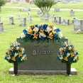 thumbnail image 4 of Sympathy Silks Artificial Cemetery Flowers Blue Tulips/Yellow Iris 2 Bouquets & Saddle, 4 of 6