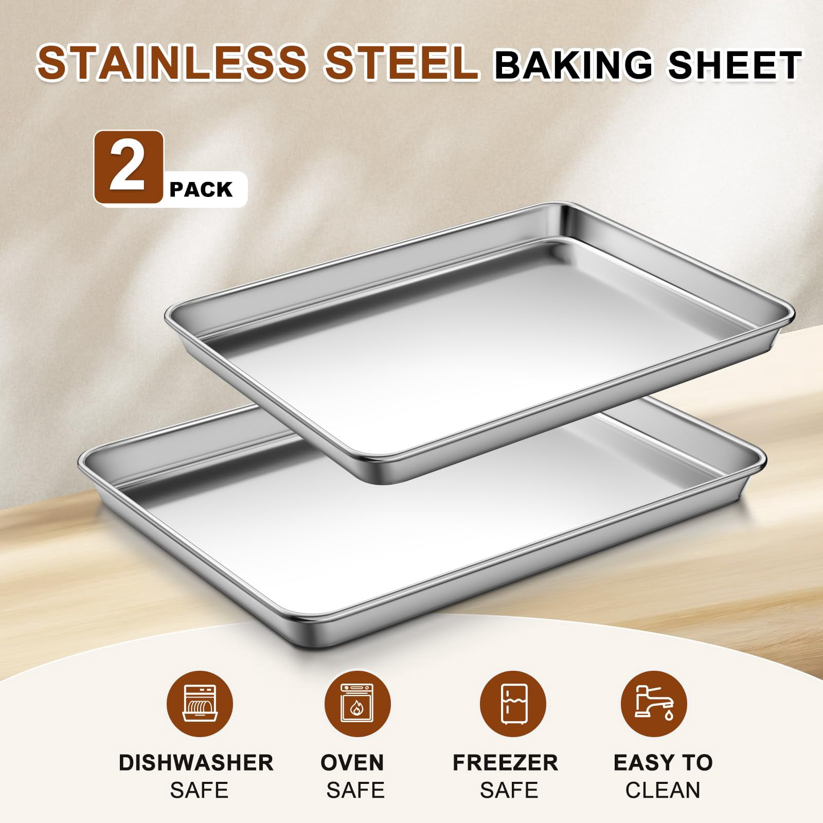 Baking Sheet Set of 2 Stainless Steel Cookie Sheets for Baking