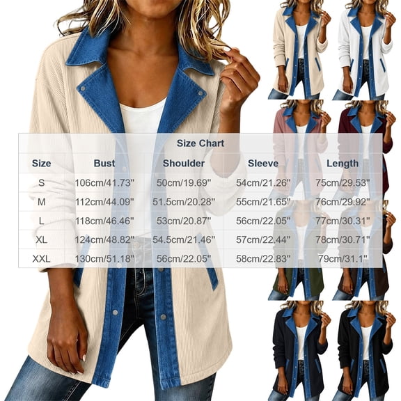 jjayotai Denim Patchwork Jackets for Women Corduroy Shacket Long Sleeve Button down Knit Blazer Denim Trimmed Sweater Jacket