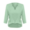 thumbnail image 5 of Holzkary 3/4 Length Sleeve Womens Tops Women's 3/4 Length Sleeve V Neck Collared Tops Summer Work Shirts Fashion Outfits 2025 Polo Shirts Casual Three Quarter Length Dressy Blouses Mint Green L, 5 of 5