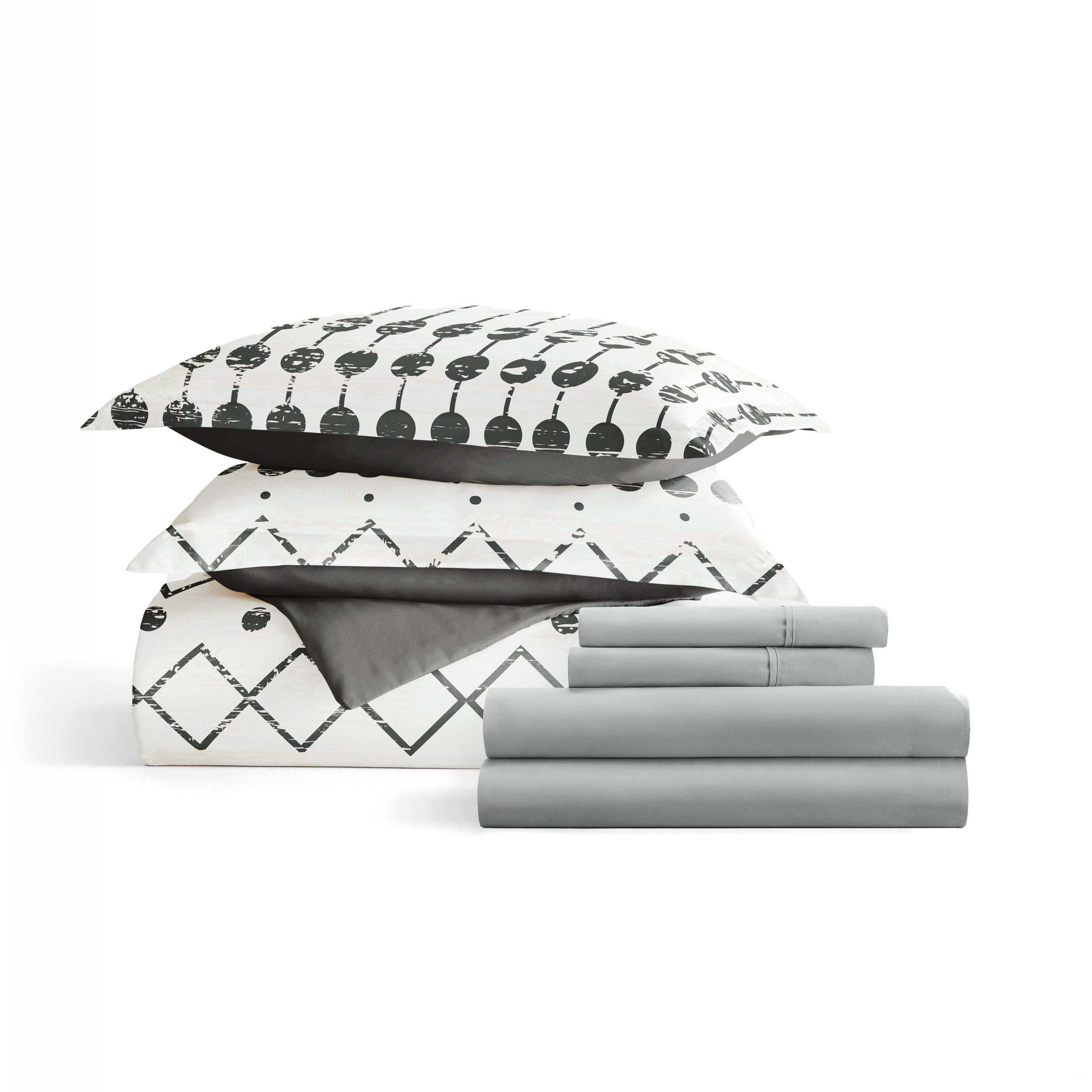Noble Linens 8 Piece Patterned Duvet Bedding Bundle, Etched Gate Gray, King