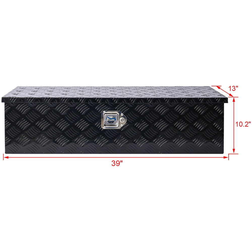 39 Inch Tool Box, Aluminum 5 Bar Tread Pattern Toolboxes with Lockable Design, Heavy Duty Tool Box with Air Strut, Storage Tools Organizer with Side Handle, Waterproof Storage Toolbox