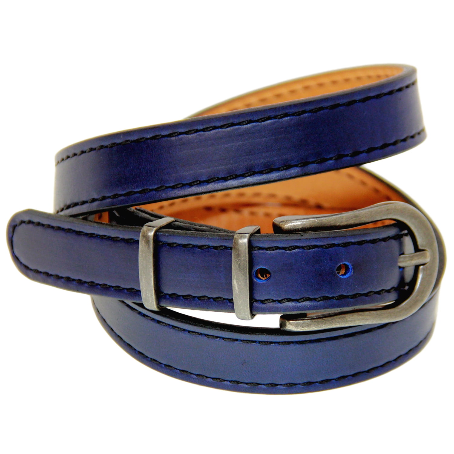 Orion Belt Company Mens Narrow Blue Leather Belt Black Stitching
